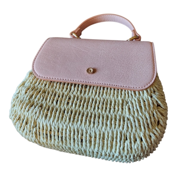 LC Lauren Conrad Handbags - LC Lauren Conrad Blush Pink and Straw Woven Handbag / Crossbody Bag